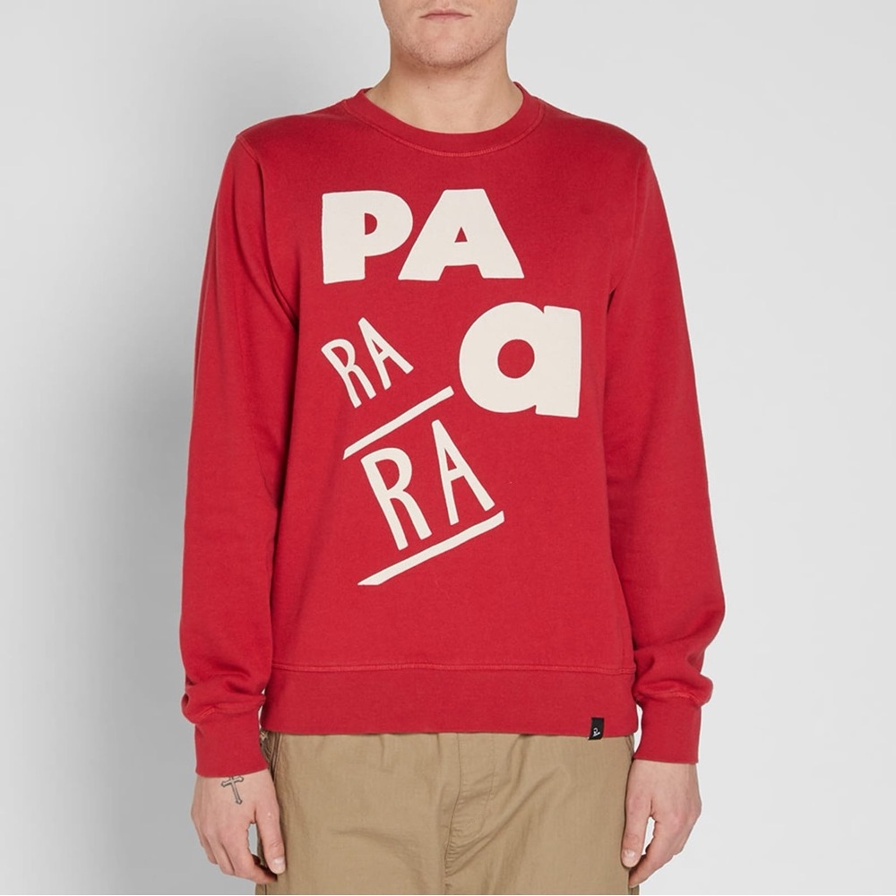 By Parra Men’s Graphic Sweatshirt Adult Red Garage Crew Neck Pullover Size Small